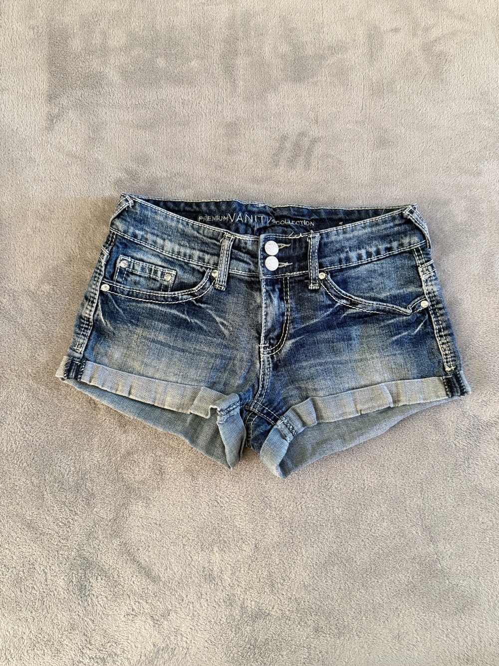 Vanity Premium Collection Blue Denim Cuffed Shorts Women's Size 27 Embellished